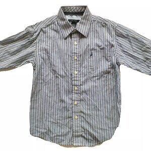 Nautica Boys Shirt Button Down Blue Stripe Long Sleeve Oxford Size 8